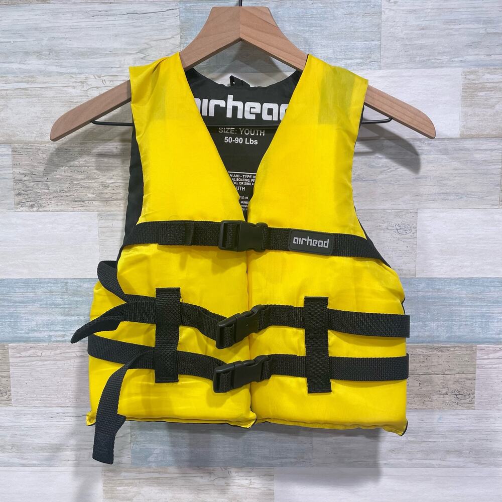 Airhead Life Vest Preserver Ski Boat Yellow USCG Youth Kids 50-90lbs